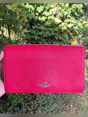 COACH Fold-over Clutch Shoulder/Crossbody Bag Pebble Leather Pink AUTHENTIC